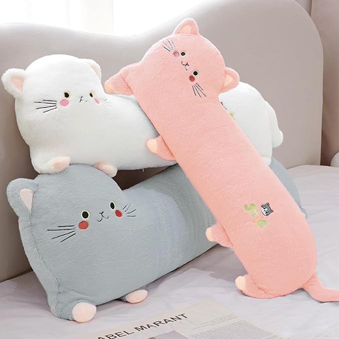 PEACH CAT 31.5" Long Cat Plush Pillow Cute Kitten Stuffed Animals Soft Plushies Toy Gifts for Kids Grey