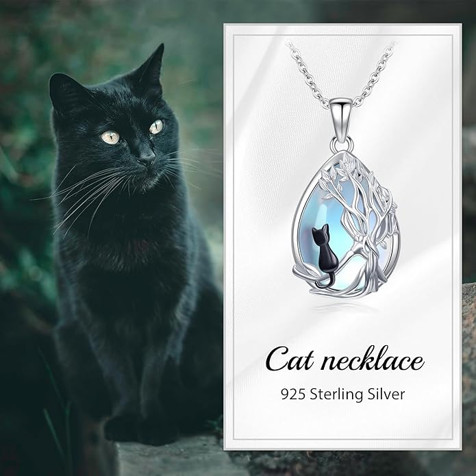 CRMAD Daisy/Black Cat/Dragonfly/Daffodil/Hummingbird/Stingray/Phoenix Feather/Rose Necklace Sterling Silver Moonstone Teardrop Pendant Necklace Flower Animal Jewelry Gifts for Women