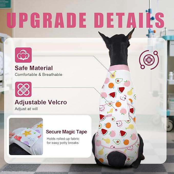 Recovery Suit for Dogs After Surgery, Professional Dog Surgical Suit for Female Spay, Male Neuter, E-Collar & Cone Alternative Dog Onesie for Abdominal Wounds Skin Disease, Fruit, M