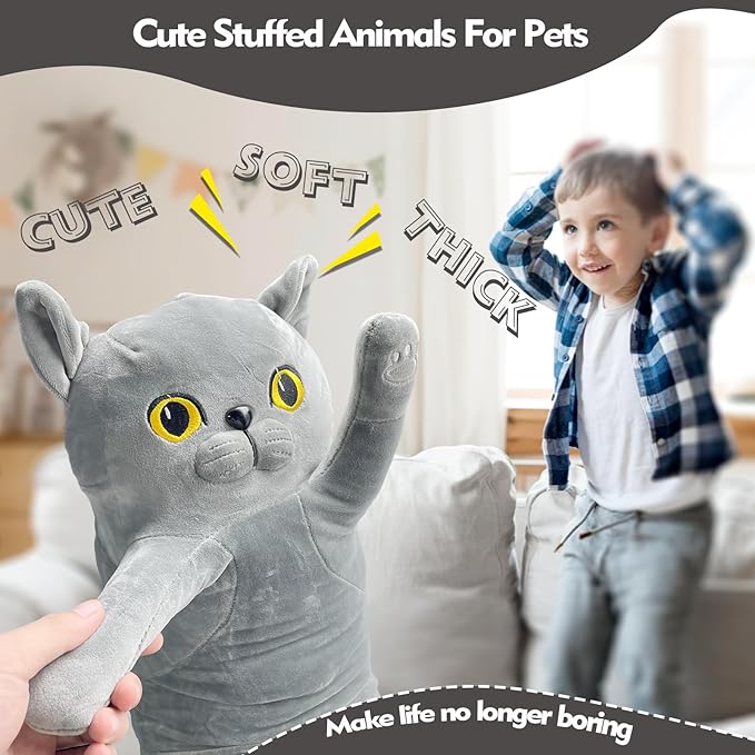 Long Cat Plush Pillow, 51.1in Cute Gray Cat Plushie Stuffed Animals Body Pillow, Kawaii Kitten Soft Plushie Doll Toy Birthday Gift for Kids Girlfriend
