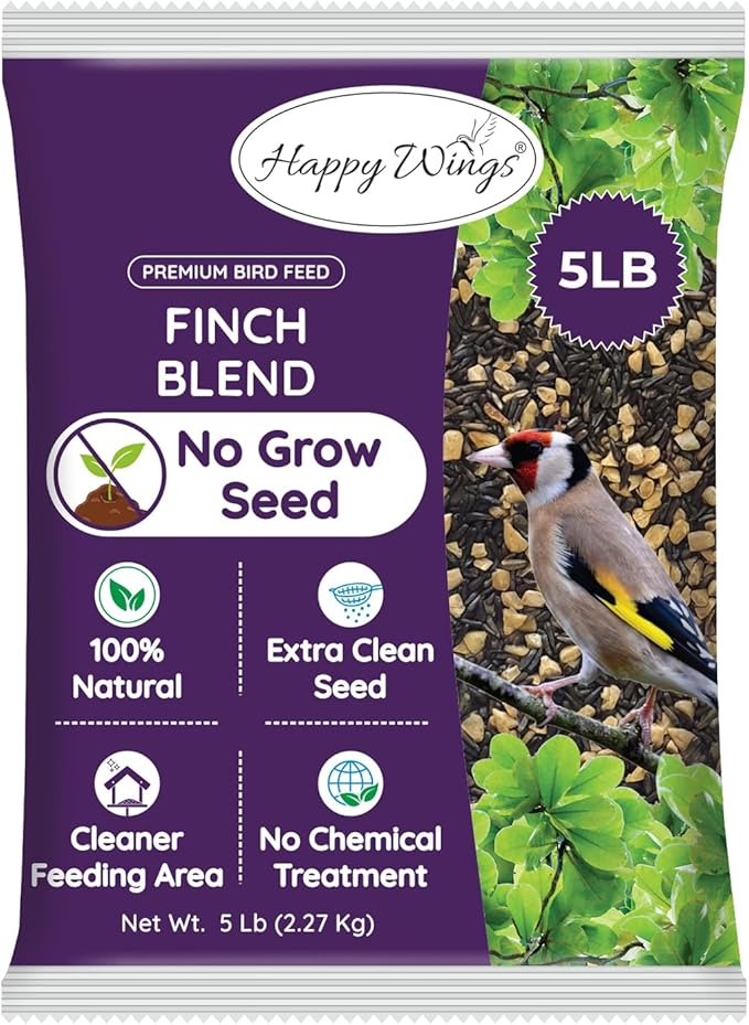 Finch Blend Bird Food - Mix of Sunflower Hearts/Kernels and Nyjer, 5 Pounds - No Grow Seed - For Wild Birds