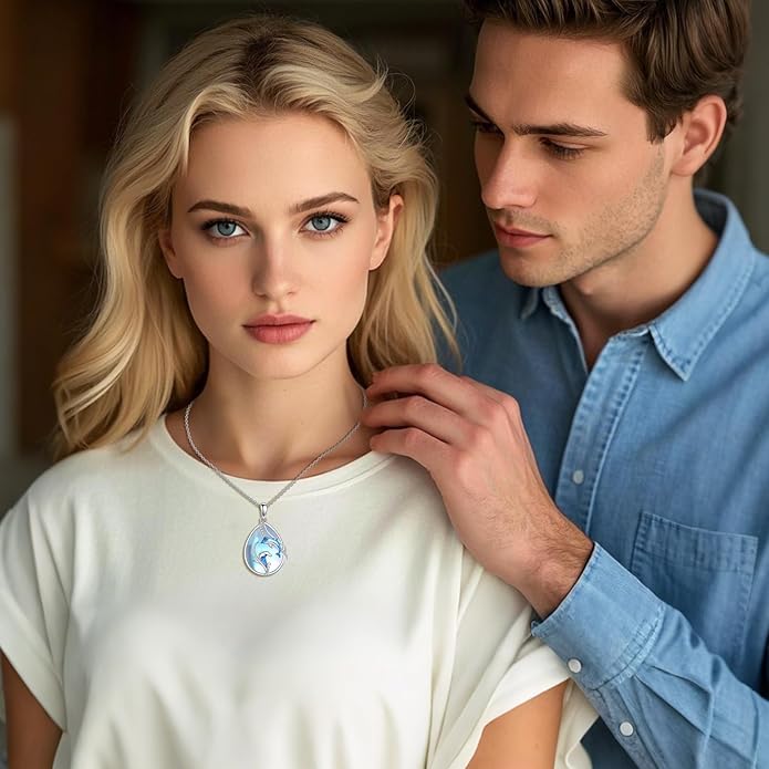 KQF Dragonfly/Butterlfy/Cat/Jellyfish/Bunny/Axolotl/Bee/Mermaid/Hummingbird/Elephant Necklace for Women Sterling Silver Moonstone Pendant Necklace Dragonfly Jewelry Gifts for Women