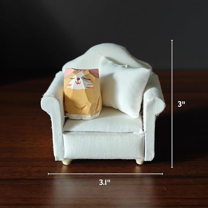 Miniature Wooden Cat Figurines with Sofa – Handcrafted Decorative Cats Set, 3 x 3.1 Inches, Home Décor for Desk, Bookshelf, and Living Spaces