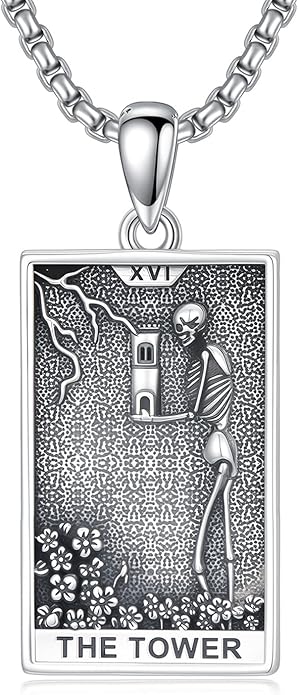 PELOVNY Tarot Card Necklace 925 Sterling Silver Skeleton Necklace The Sun Moon Star Strength Lovers Death Devil Fool Tarot Jewelry Christmas Birthday Gifts for Men Women Unisex
