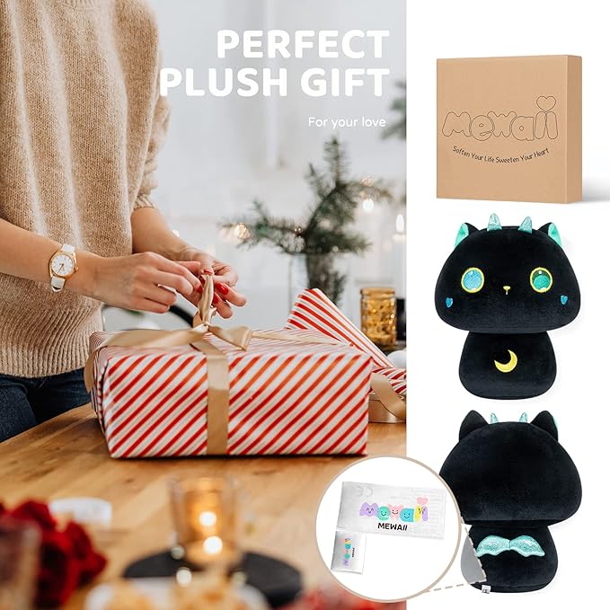 Squishy Cloud-Like Softness, Trending Kawaii Black Cat Mushroom Plush Pillow, A Must-Have Collectible for Young Adults, Perfect for Kids, Toddlers Girls, Stuffed Animal Decor (14")