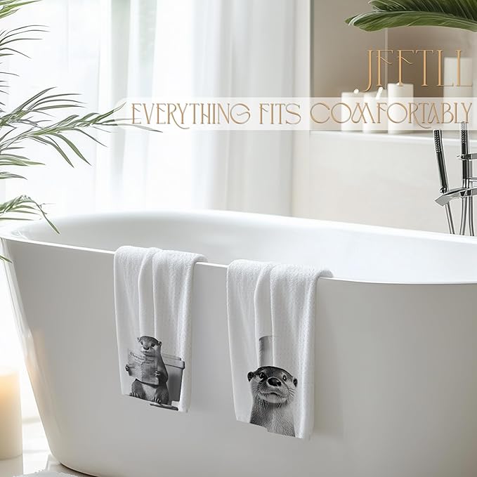 Funny Toilet Newspaper Otter Bathroom Hand Towels, Gifts for Women Men Otter Lovers Hand Towels for Bathroom Washroom Restroom Decor, 16x24 Inch Set of 2