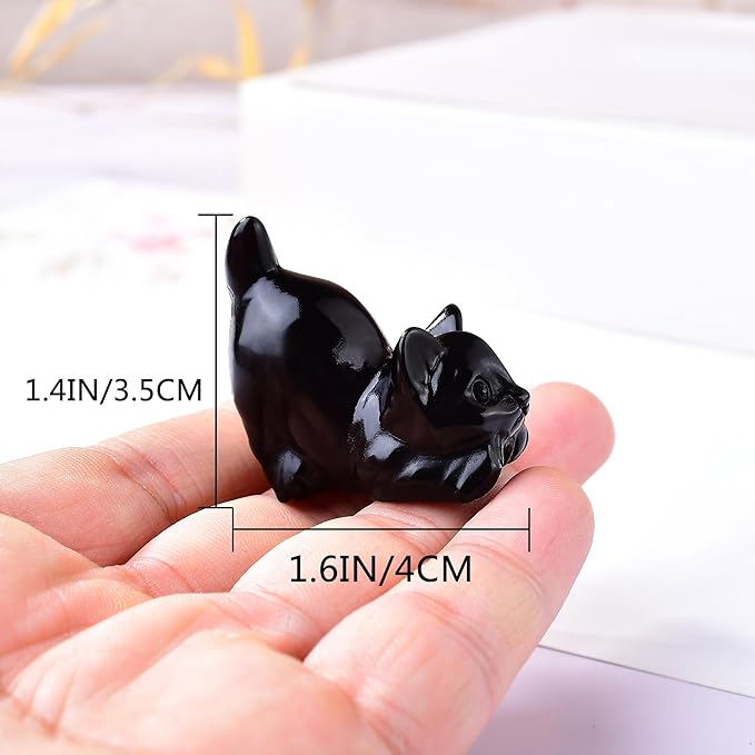 Natural Obsidian Cat Decor Statue Crystals and Healing Stones Cat Figurine Polished Gemstones Bedroom Office Desk Home Decoration A Lucky Decoration for Cat Lover