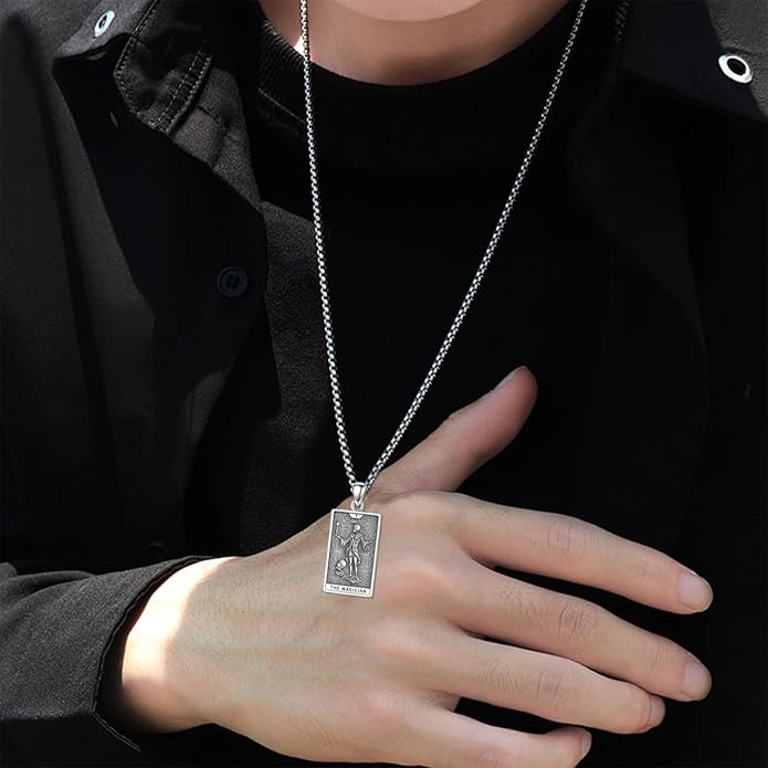 PELOVNY Tarot Card Necklace 925 Sterling Silver Skeleton Necklace The Sun Moon Star Strength Lovers Death Devil Fool Tarot Jewelry Christmas Birthday Gifts for Men Women Unisex