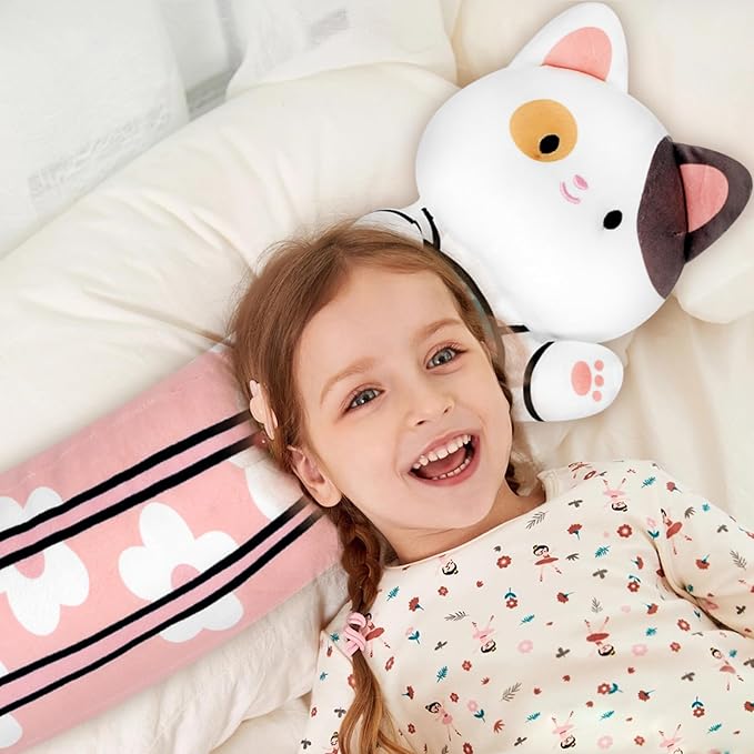 Long Cat Plush Pillow Cherry Blossom Cat Body Pillow Soft and Huggable Stuffed Animals Kawaii Plush Pillow for Girls Boys and Girlfriend, (Pink,33.5in/85cm)