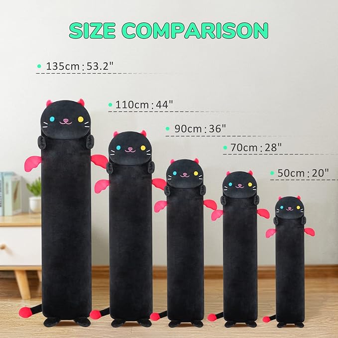 Artist-Designed Ultra Soft Long Cat Plush Body Pillow, Extra Stuffing for Comfort, Premium Quality Stuffed Animal Gift for Girlfriend or Cat Lovers (Night 36 Inch)