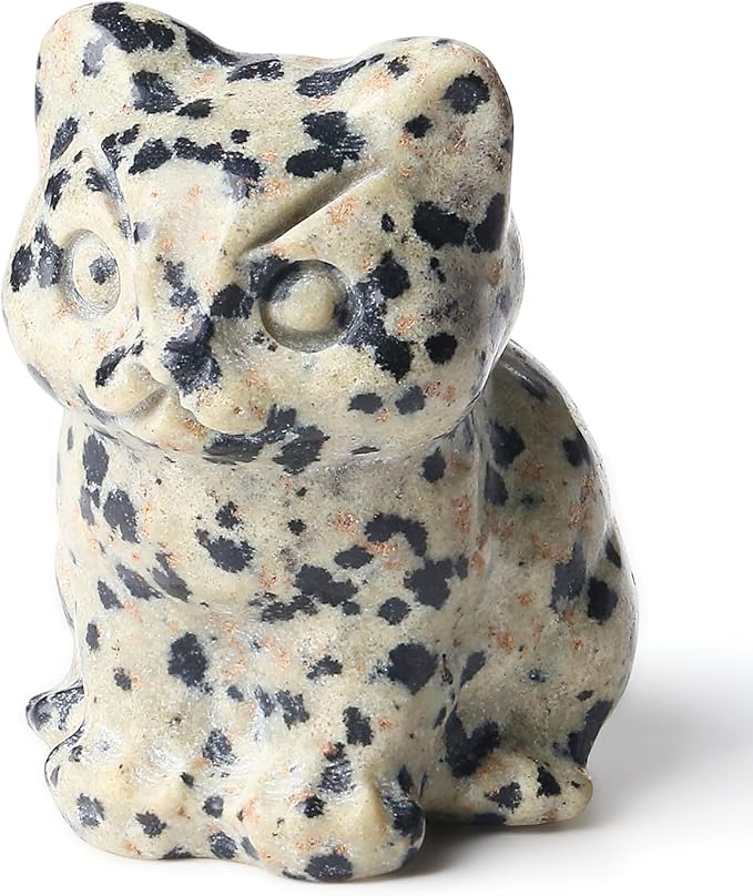 DUQGUHO Dalmatian Jasper Cat Gifts Decor Cat Crystals Figurines Gifts for Women Lucky Cute Cat Statue Room Desk Decor for Women Men 1PC