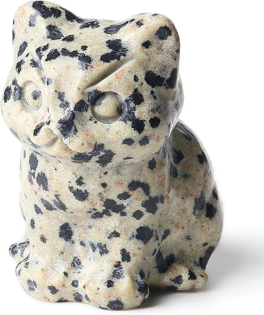 DUQGUHO Dalmatian Jasper Cat Gifts Decor Cat Crystals Figurines Gifts for Women Lucky Cute Cat Statue Room Desk Decor for Women Men 1PC