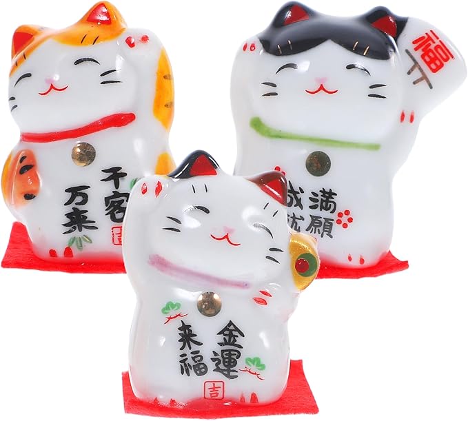 IMIKEYA Japanese Fortune Cat Home Decor 3pcs miniture Decoration Miniature Animal Figurines Decor Waving cat Figurine Figurines Figurine Ceramics Crafts Desktop Decoration Number