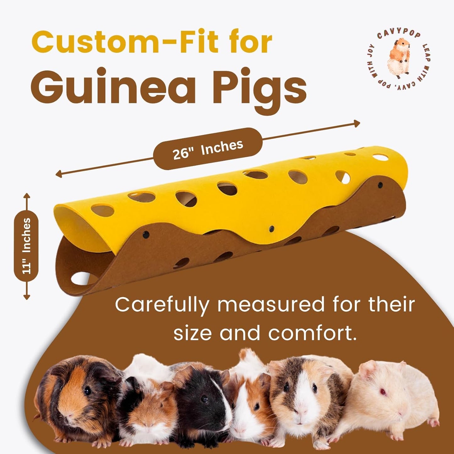 Guinea Pig Tunnels, Foldable Fleece Hideout Beds with Cheese-Hole Design, 2 Pack Modular Tunnel Set for Play and Rest, Brings Comfort and Enrichment to Guinea Pig Cages-Brown&Grey