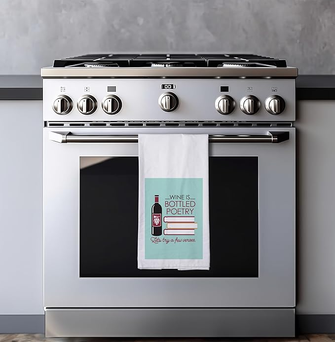 Chris's Stuff Kitchen Dish Towel - Flour Sack Cotton Dishcloth - Highly Absorbent - 27 x 27 Inches for Wine Lovers - Funny Quote Therapy (Bottled Poetry)