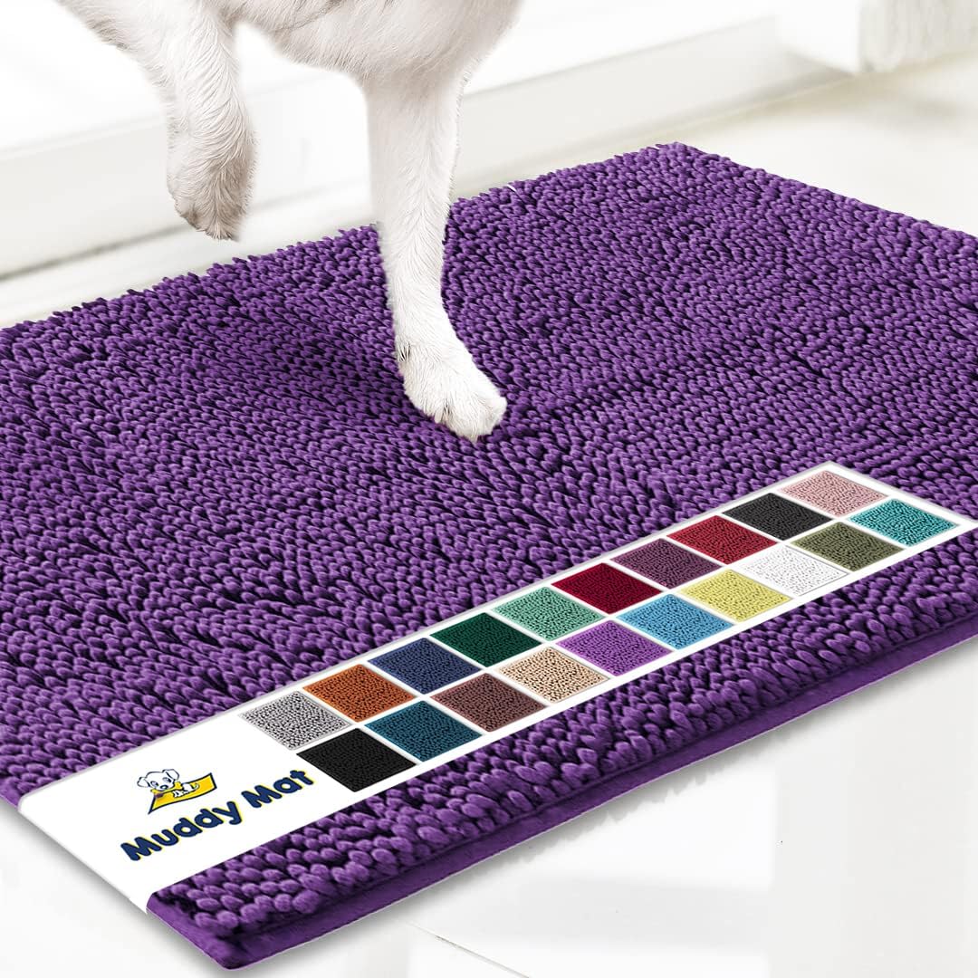 Muddy Mat® Shown on TV – Super Absorbent Door Mat Indoor, Microfiber Quick Dry Chenille Entryway Rug, Non-Slip Front Door Mat, Indoor Mats for Entryway, Machine Washable Pet Rug, Purple 24"x36"