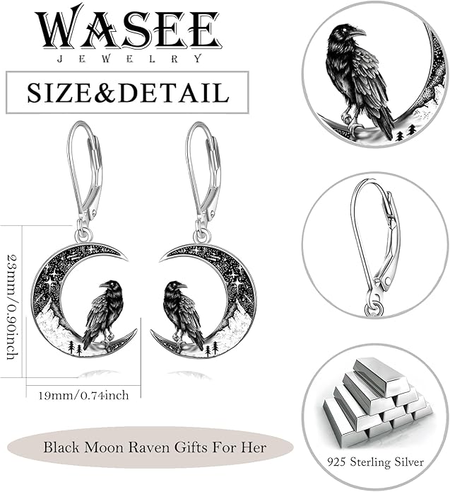 Black Cat/Bat/Spider/Pumpkin/Wolf/Bunny/Sun and Moon/Turtle/Raven 925 Sterling Silver Leverback Dangle Earrings Moon Gothic Christmas Earrings Jewelry Gift for Women