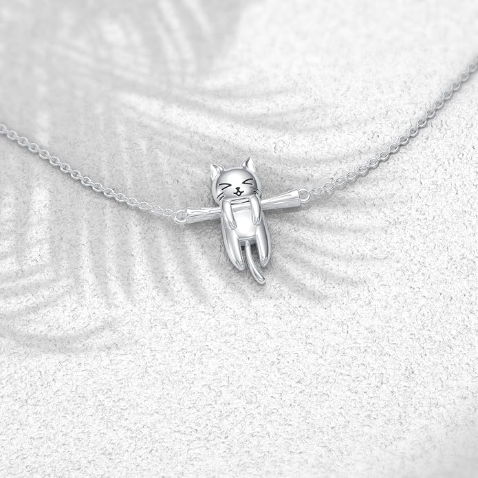 LONAGO Cat Pendant Necklace Sterling Silver Cat Necklace Jewelry Gift for Women