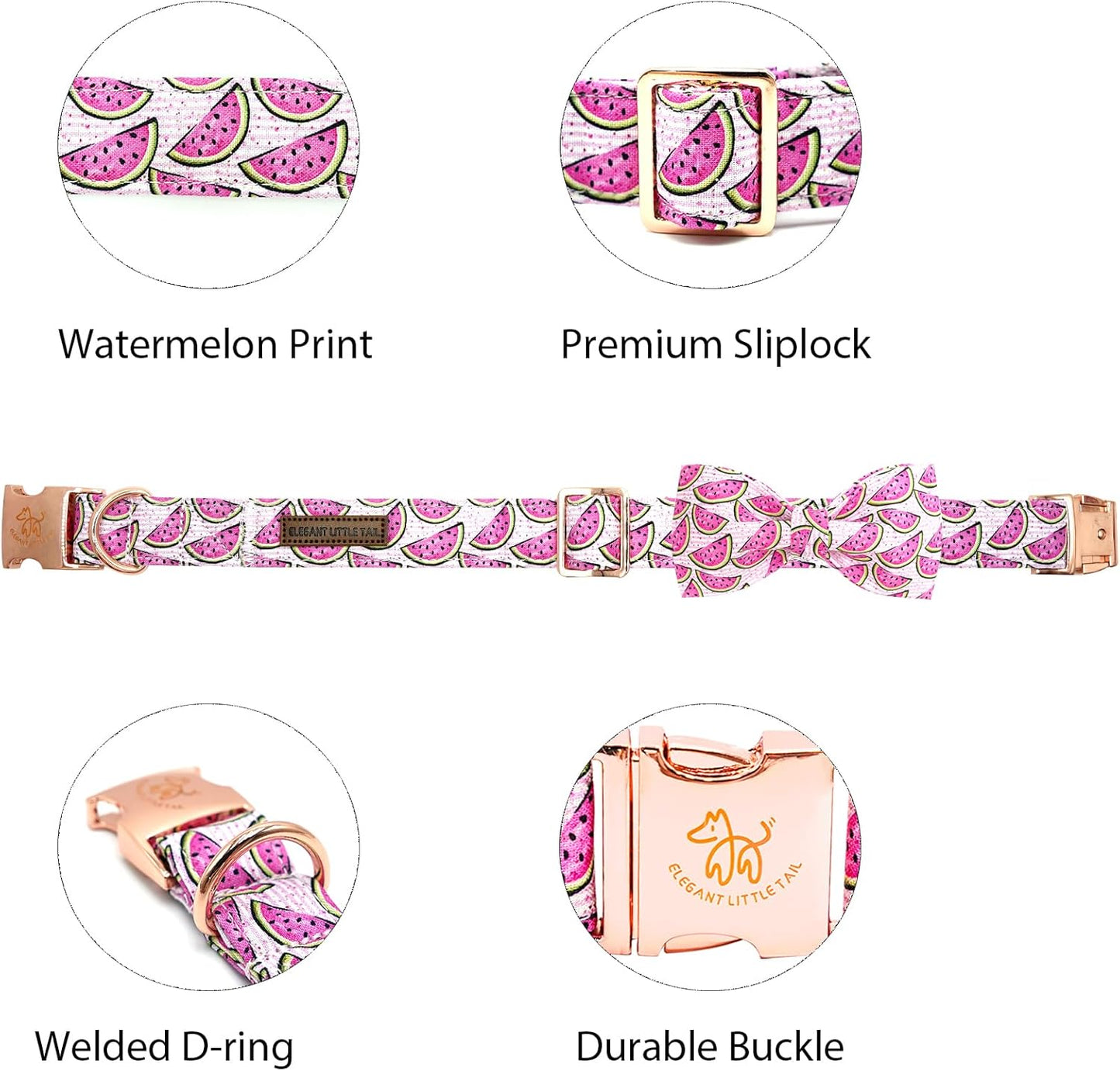 Elegant little tail Dog Collar, Watermelon Print Pet Collar Summer Dog Collar Durable Metal Buckle Dog Collars Cotton Pet Adjustable Dog Collars for Small Dogs