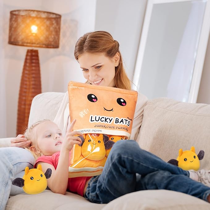 REFAHB Lucky Bat Plush Toy, Removable Stuffed Animal Plush Dolls, Soft Cute Plush Pillow Home Decoration Gift for Kids Girls' Birthday Christmas Halloween (5pcs a Bag, Orange)