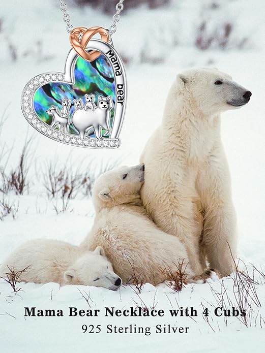 Mothers Day Gift for Mom 925 Sterling Silver Mama Bear/Dinosaur/Cat/Bird/Chicken Necklace with 1 2 3 4 5 Cubs Jewelry for Women Wife Grandma