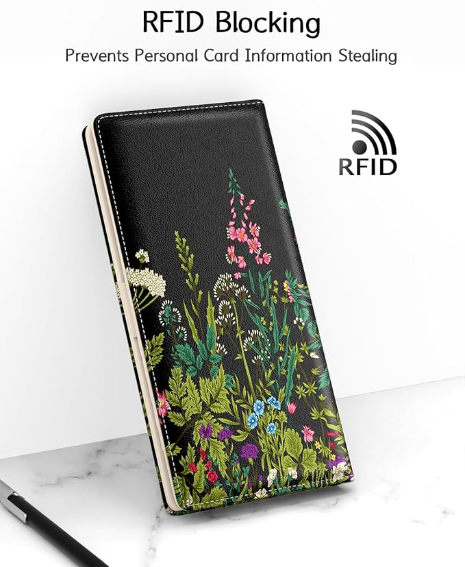 Nipichsha Womens Wallet, RFID Slim Wallets for Women, Thin Ladies Credit Card Holder Purse, Cute Leather Bifold Clutch Billfold with 11 Card Slots & ID Window, Dandelion