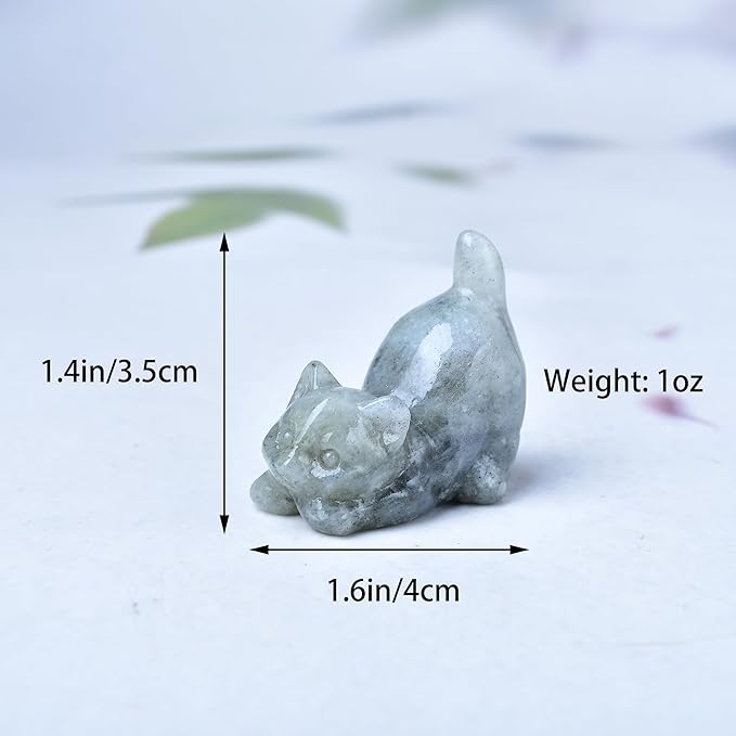 Moonstone Cat Crystal Statue Healing Crystal Reiki Meditation Pocket Gem Guardian Sculpture Home Study Table Desk Decor Collection Gift for Loved Ones