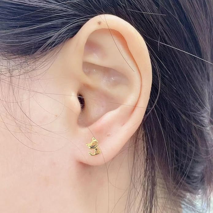 Cute Cat Stud Earrings S925 Sterling Silver Minimalist Lovely Pet Animal Tiny Cartilage Earring Ear Studs Piercing Hypoallergenic Jewelry Gifts for Women Girls