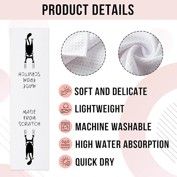 Funny Kitchen Dish Towels, Made from Scratch Dishcloths, Trendy Kitchen Decor, Funny Black Cat Hand Towel Gifts for Cat Lovers, Cute Housewarming Gifts for Women Hostess Housewife Friend