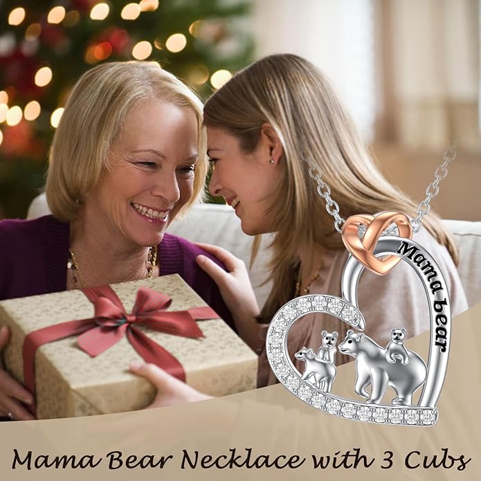 Mothers Day Gift for Mom 925 Sterling Silver Mama Bear/Dinosaur/Cat/Bird/Chicken Necklace with 1 2 3 4 5 Cubs Jewelry for Women Wife Grandma