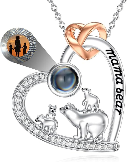 Mothers Day Gift for Mom 925 Sterling Silver Mama Bear/Dinosaur/Cat/Bird/Chicken Necklace with 1 2 3 4 5 Cubs Jewelry for Women Wife Grandma