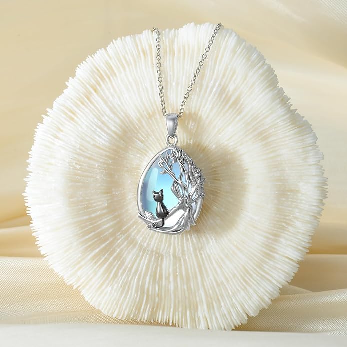 CRMAD Daisy/Black Cat/Dragonfly/Daffodil/Hummingbird/Stingray/Phoenix Feather/Rose Necklace Sterling Silver Moonstone Teardrop Pendant Necklace Flower Animal Jewelry Gifts for Women