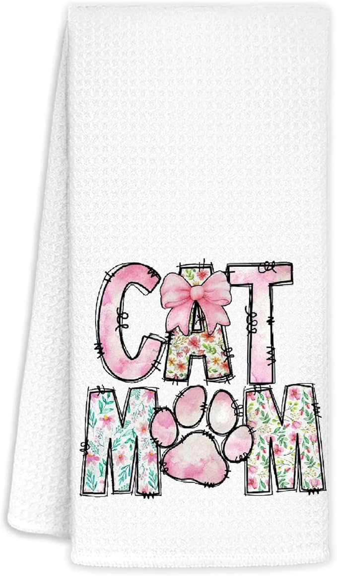 Cat Mom Kitchen Towels Decorative, Cat Mom Lady Lovers Gifts for Women Dish Towels, Pet Lover Gifts Hand Towels Drying Cloth for Kitchen Bathroom Decor, 16x24 Inch