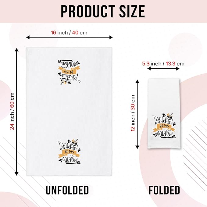 Funny Kitchen Towels with Adult Humor Sayings No Bixxhin' in My Kitchen Dish Towels Sweet Housewarming Gift Trendy Hostess Gift Decorative Kitchen Dishcloths for Women Sister Aunt Friend