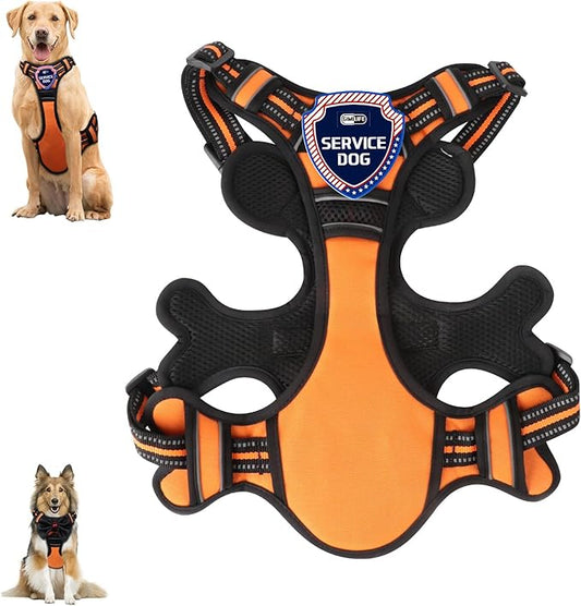 Dog Harness, Adjustable Reflective Dog Vest No Pull Dog Harness with Badge and Bow Tie for Puppy Small Medium Large Dogs