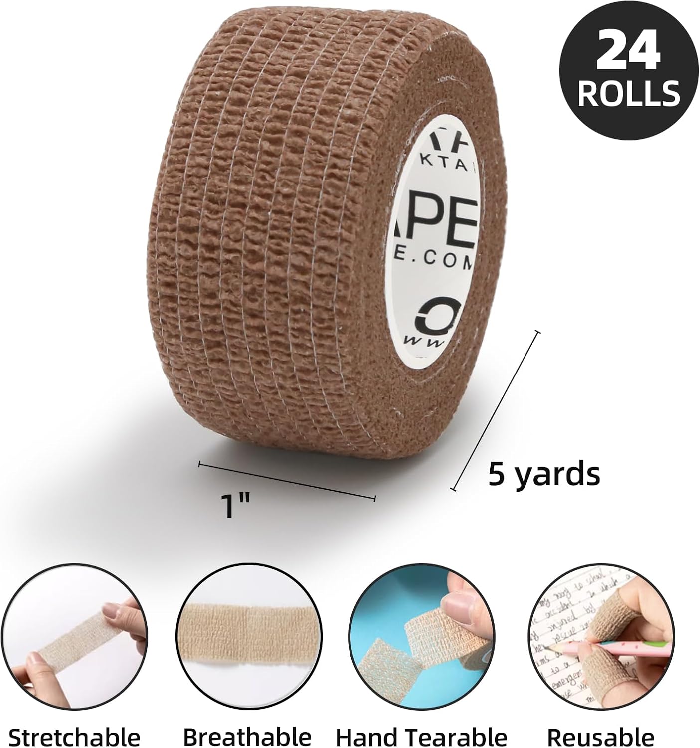 OK TAPE Self Adherent Cohesive Bandages Wrap - 24Packs, 1" x 5 Yards, Non-Woven Self Adhesive Bandage Wrap for Thumb, Finger, Wrist, Ankle, Vet Wrap Bandages Tape (Mixed Colors)