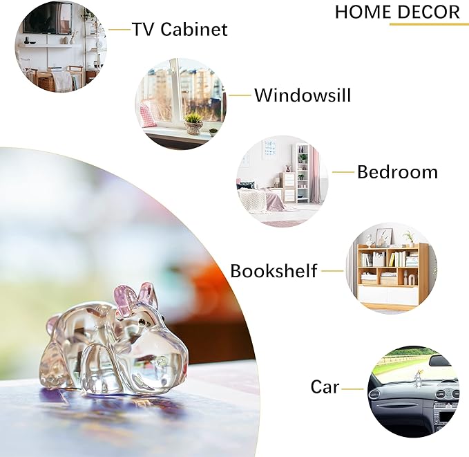 HDCRYSTALGIFTS 2.8inch Crystal Hippo Figurines Collectibles Gift for Mom from Daughter Art Glass Hippopotamus Statue Animal Paperweight Ornament for Table Home Decoration