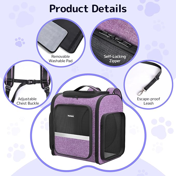 Pawtners Cat Carrier Backpacks Expandable Cat Backpack with Breathable Mesh, Pet Carrier Backpack for Cats Small Dogs Puppies Up to 18 Lbs, Dog Carrier Backpack for Travel Hiking Camping Outdoor