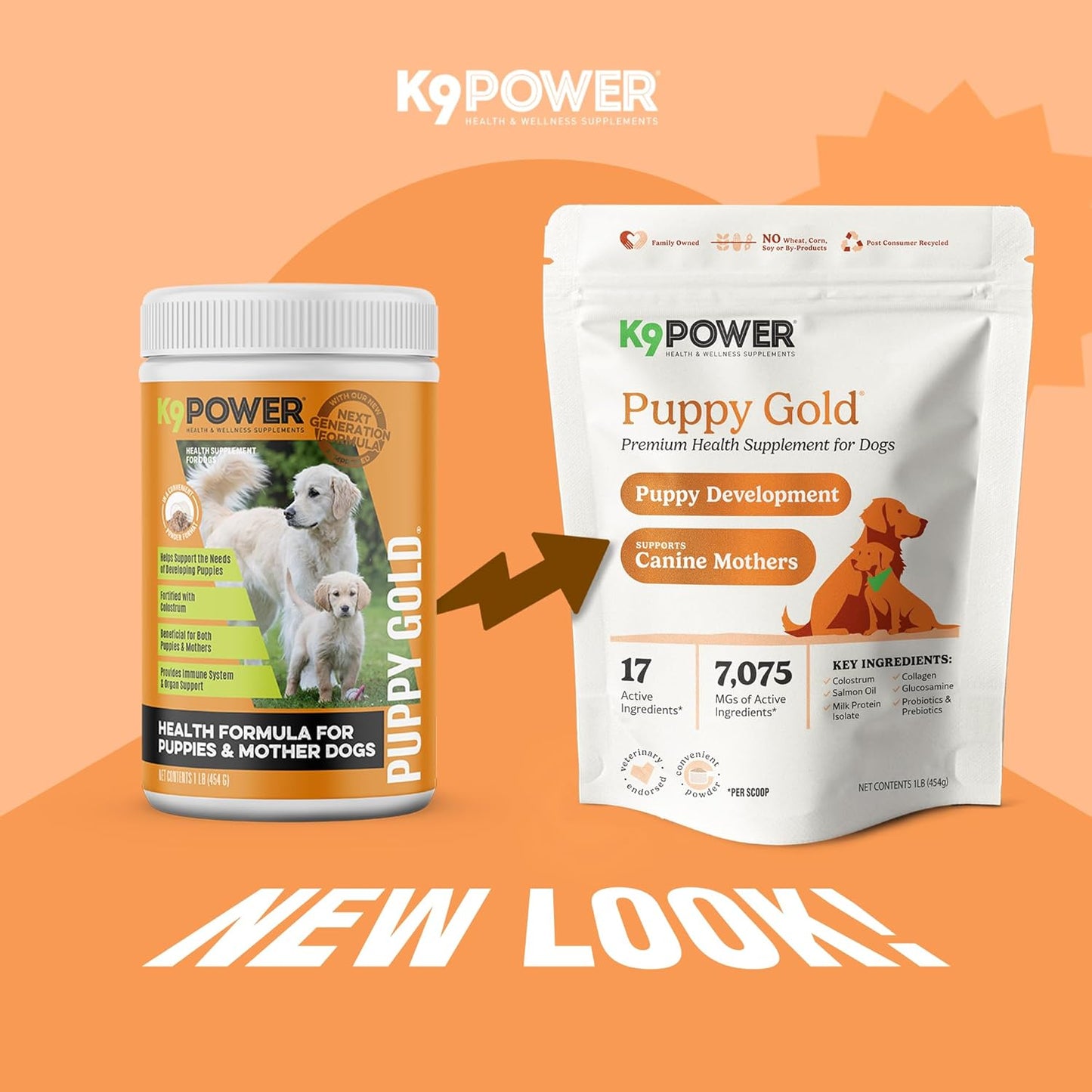 K9 Power Puppy Gold 1 lb - Supplement for Growing Puppies & Nursing Mothers - Essential Nutrients for Healthy Growth & Development - 45 Scoops