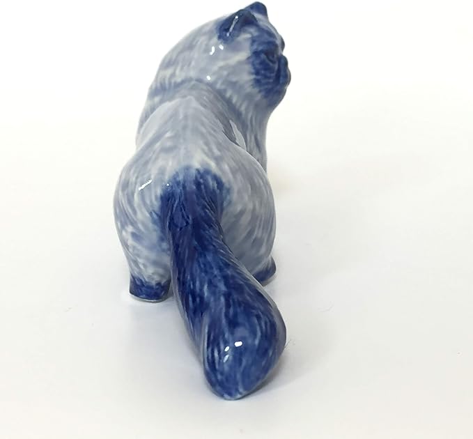 Ceramic Persian cat Figurine Dollhouse Delft Blue White Collectible Miniature Bonsai Garden Handmade Painted Gift no 3