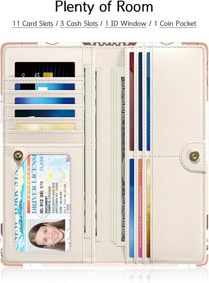 Nipichsha Womens Wallet, RFID Slim Wallets for Women, Thin Ladies Credit Card Holder Purse, Cute Leather Bifold Clutch Billfold with 11 Card Slots & ID Window, Tropical Leaf