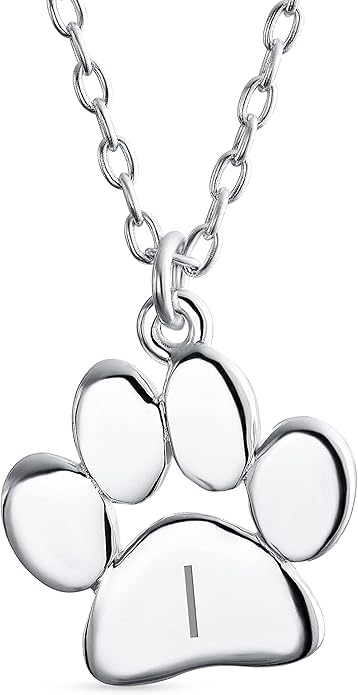 Personalized Initial Alphabet A-Z Dainty Dog Cat Pet Kitten Puppy Paw Print Pendant Necklace Animal Jewelry For Women Teen Polished Rose Yellow Gold Plated .925 Sterling Silver Customizable