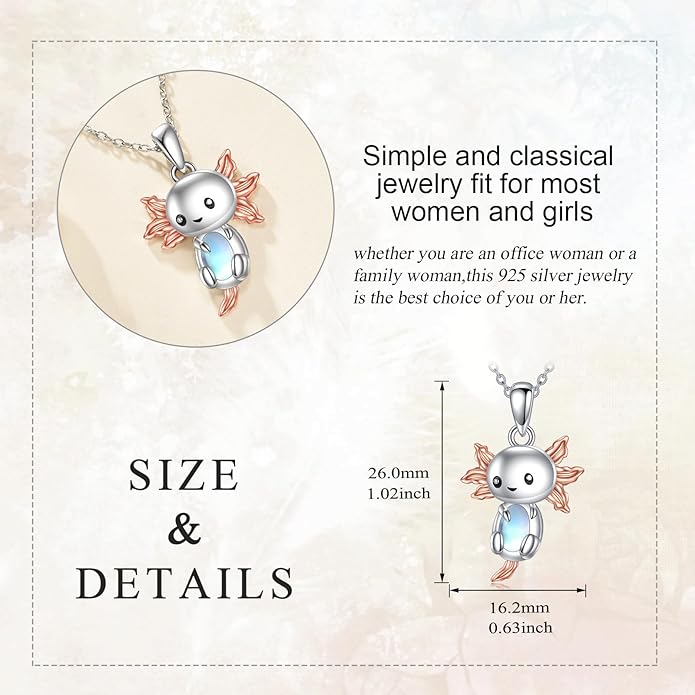 LUHE Axolotl/Cat/Fox Necklace for Women Sterling Silver Axolotl/Cat/Fox Jewelry Moonstone Pendant Necklace Gifts for Women