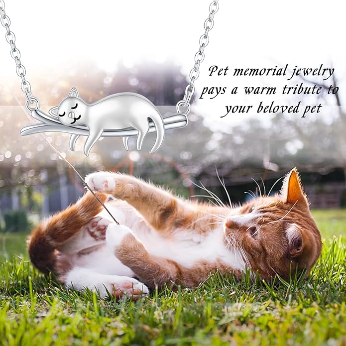 JUSTKIDSTOY Sterling Silver Cute Animal Pendant Necklace with Crystal Cat Pendant - Women's Cat Lovers Jewelry Gift
