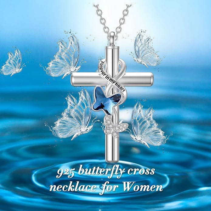 Cross Urn Necklace for Ashes 925 Sterling Silver Cremation Jewelry with Funnel Filler Kit Ashes Necklace for Human Women Girl Pets