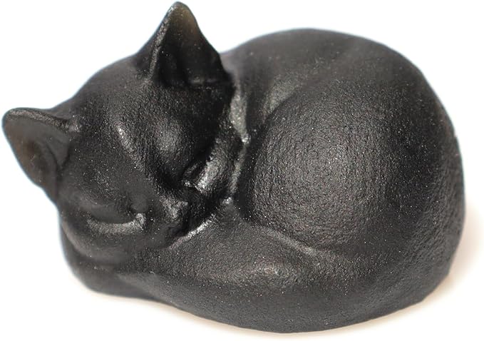 Obsidian Cat Collectible Figurines 1PC, 1.5" Gemstone Sleeping Cat Statues, Black Obsidian Cat, Hand Carved Healing Crystal Obsidian Black Kitty Animals Statues for Desk Decor