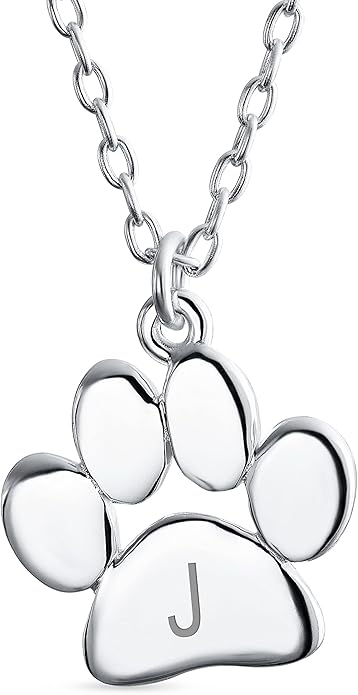Personalized Initial Alphabet A-Z Dainty Dog Cat Pet Kitten Puppy Paw Print Pendant Necklace Animal Jewelry For Women Teen Polished Rose Yellow Gold Plated .925 Sterling Silver Customizable
