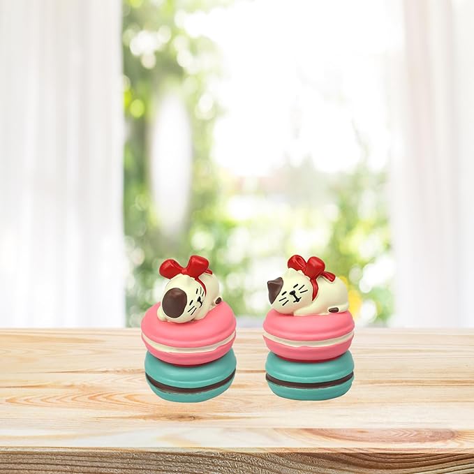 Cute Miniature Cat Figurine Resting on Macaron Resin Mini Cat Figures, Kitten Miniature Desk Accessories - Perfect Cute Cat Gift for Cat Lovers