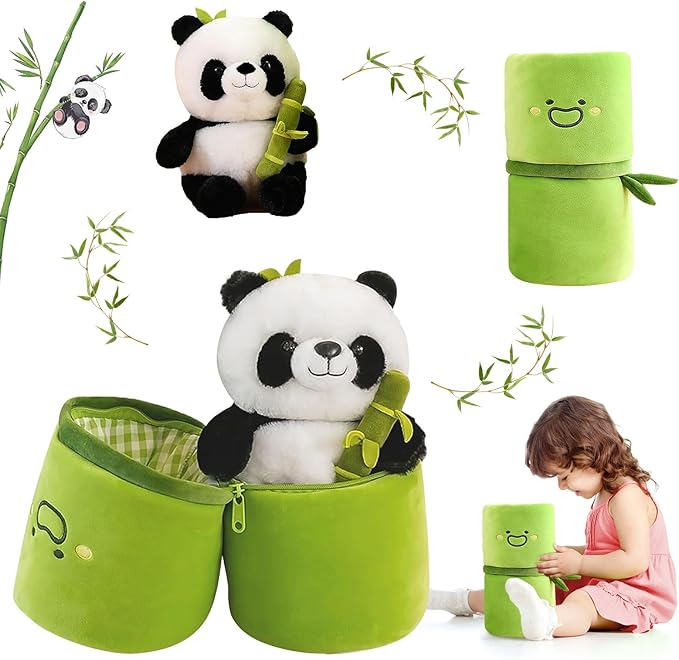 Emoin Panda Stuffed Animals Panda Bamboo Plush Toy 11.8 Inch Bamboo Tube Panda Stuffed Panda Bear Plushies Panda Doll Gifts for Boys Girls