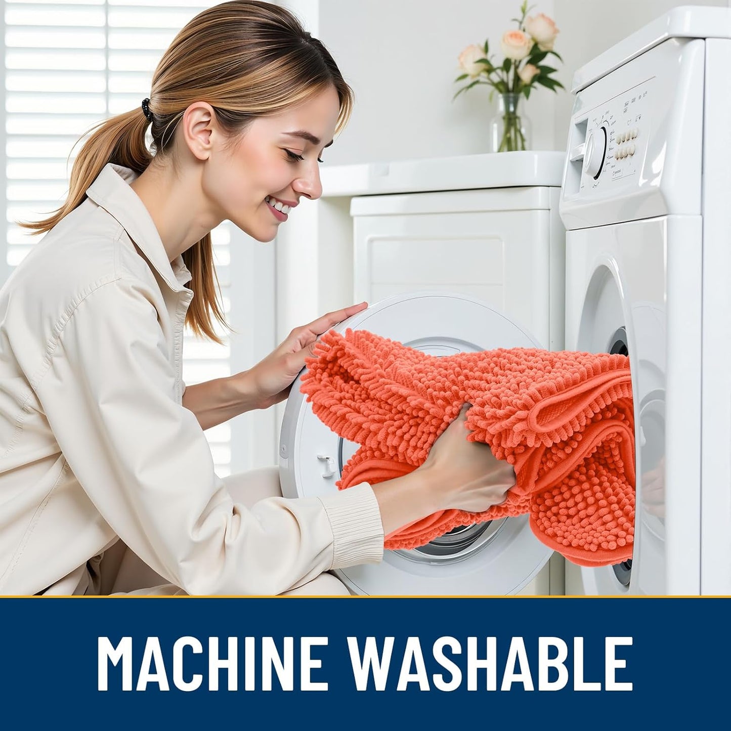 Smiry Dog Door Mat for Muddy Paws 30x20, Absorbs Moisture and Dirt Doormat, Non-Slip Washable Quick Dry Chenille Front Door Mat Indoor Entrance, Entryway Carpet for Inside Floor, Coral